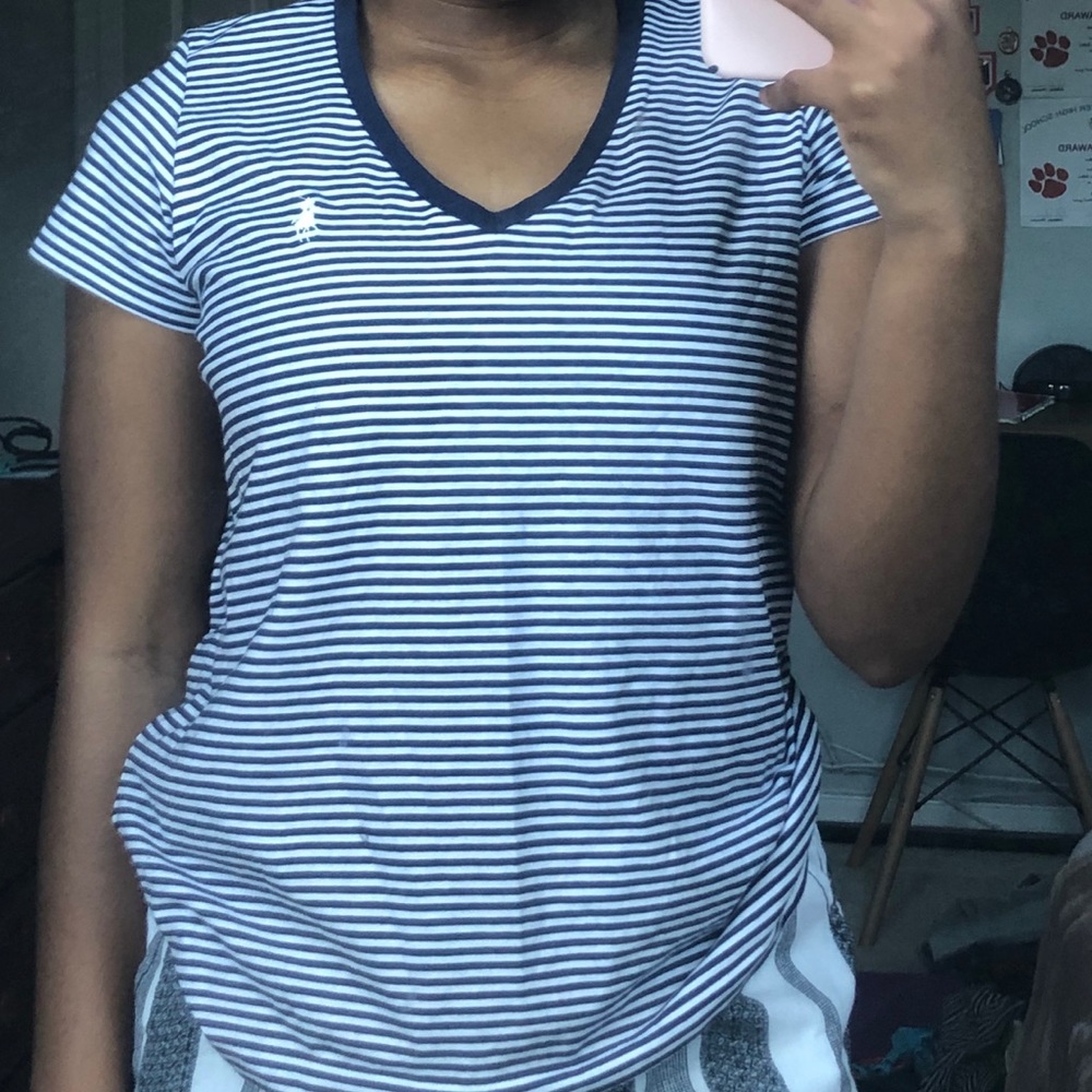 White and Blue Striped Polo V - Neck Shirt